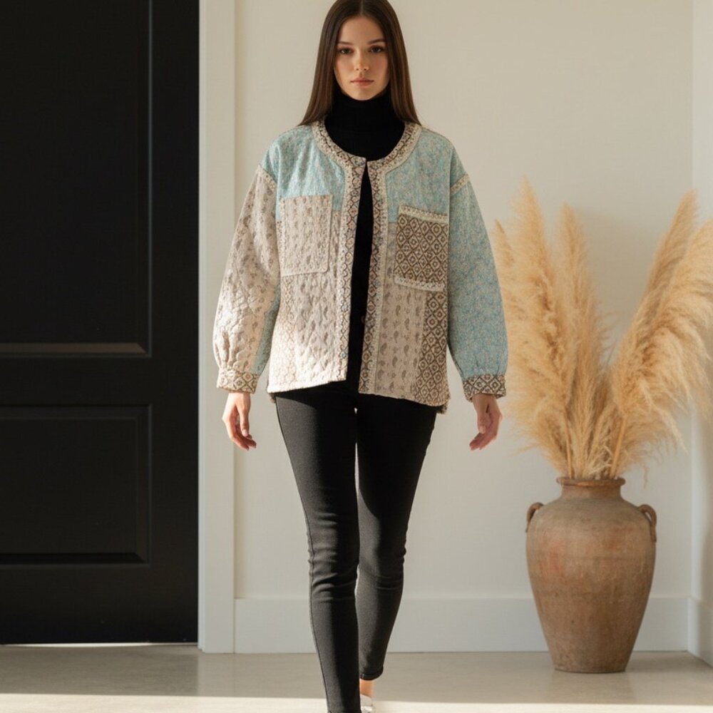 POL Quilted Patchwork Jacket Great Details - Medi… - image 2